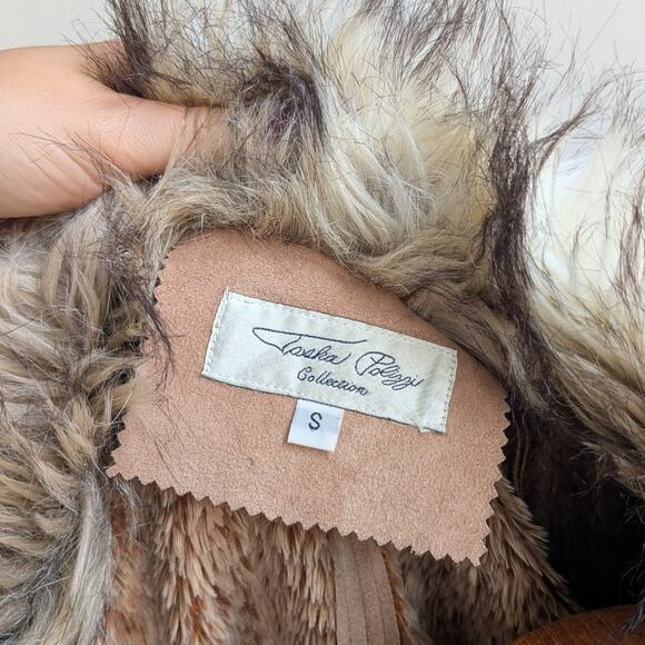 Vintage Brown Vegan Suede Penny Lane Jacket Y2K Tan Faux Fur Afghan Coat Small - Picture 9 of 10